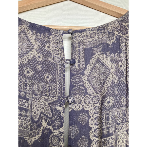 Sadie & Sage Womens Romper Purple Geometric Top Tie Waist Boat Neck Button M - Picture 4 of 11